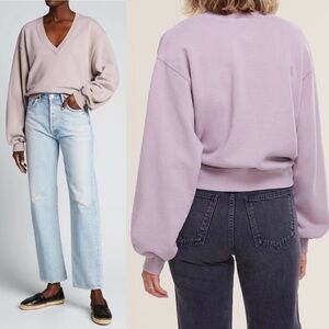 Agolde V-Neck Balloon Sleeve Sweatshirt in Taro - Medium